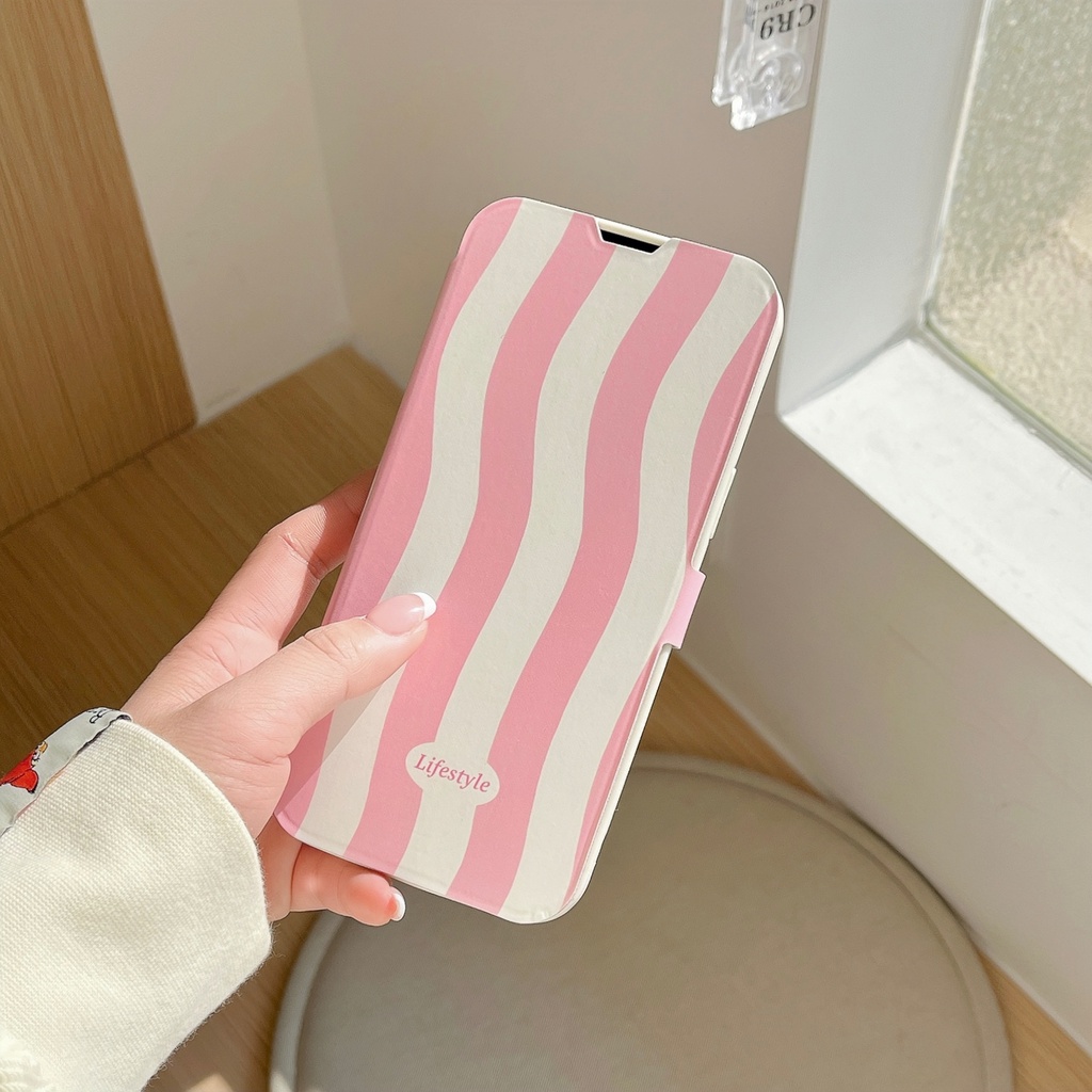 Bao Da Điện Thoại Tpu Silicon Mềm Chống Rơi Họa Tiết Kẻ Sọc Đơn Giản Nắp Lật Cho iPhone 11 12 13 14 PRO MAX Vỏ