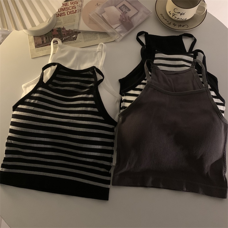 Xiaozhainv Áo Croptop Dệt Kim Kẻ Sọc 3 Màu Sắc Lựa Chọn Phong Cách Hàn Quốc Cho Nữ | BigBuy360 - bigbuy360.vn