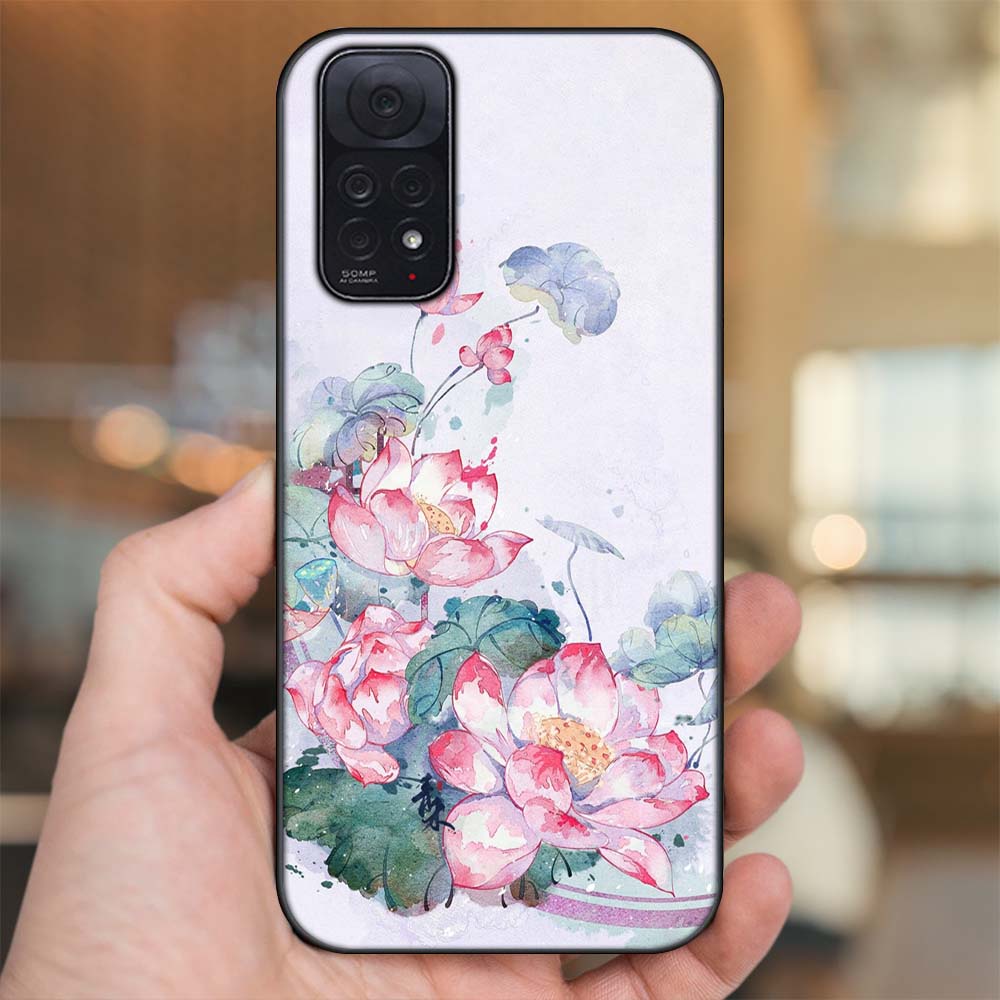 Ốp lưng Xiaomi Redmi Note 11, Note 11s viền đen in hình Hoa Sen Hoa Đẹp