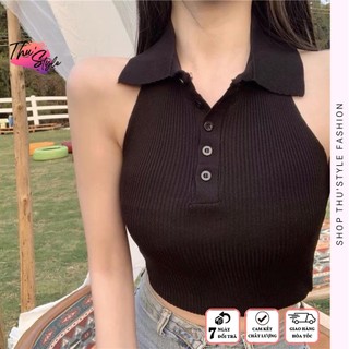 Áo croptop yếm cổ polo nữ hở lưng kiểu choàng cổ thời trang - thu' style