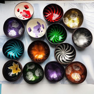 Bát chén gáo dừa nghệ thuật sơn mài, dùng ăn salad, chụp ảnh decor, bát dừa thủ công bền đẹp