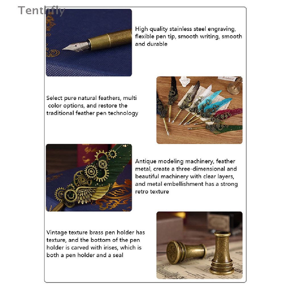 1 Bộ Bút Mực Viết Thư Pháp Hình Lông Vũ Phong Cách Punk Cổ Điển Sáng Tạo Mới