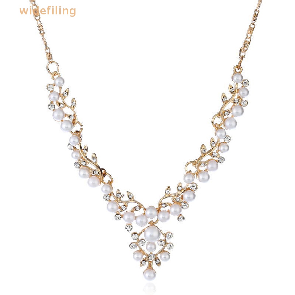 Bộ Vòng cổ + Bông Tai Đính Ngọc Trai Nhân Tạo Thanh Lịch Cho Nữ