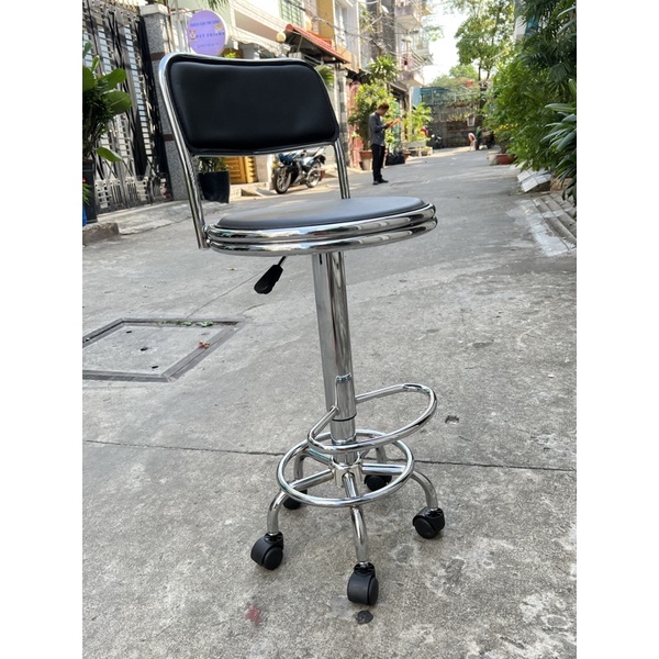 Ghế quầy bar có lưng tựa chân gắn bánh xe cao 60-80cm màu đen