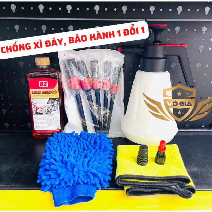 [GIẢM 10%] COMBO BÌNH RỬA XE BỌT TUYẾT + XÀ BÔNG RỬA XE BZ, Bộ 5 cọ rửa xe, Bao tay san hô,Khăn 3M