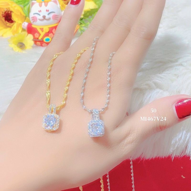 Dây Chuyền Nữ Dây Xoán Mặt Đá Mạ Vàng Or Bạch Kim Cao Cấp Lokalo - Đeo Dự Tiệc Rất Đẹp 7.2.23