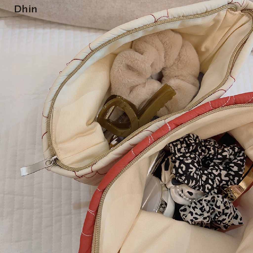 [Dhin] Túi Xách Đựng Đồ Trang Điểm May Chần Có Khóa Kéo Làm Đẹp Phong Cách Hàn Quốc Cho Nữ Giới