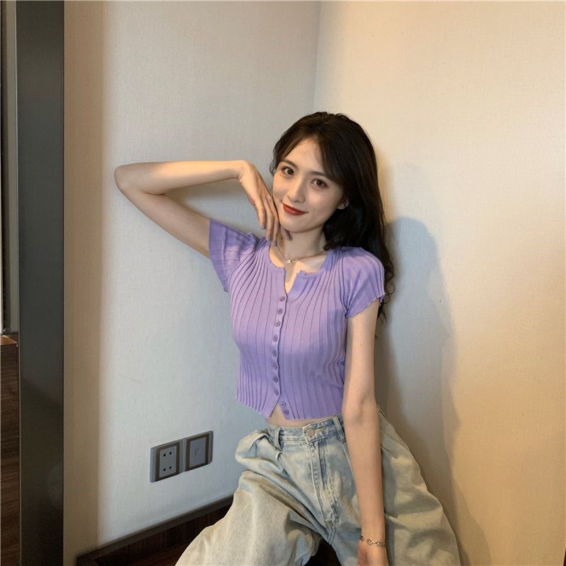 COZOK Áo Dệt Kim Ngắn Tay Dáng Ôm Thời Trang Hàn Quốc