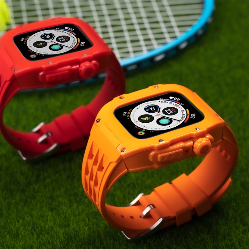 Dây Đeo Đồng Hồ Bằng Da Màu Trơn Sang Trọng Cho Apple Watch 8 7 6 45mm IWatch 8 7 6 5 4 SE 44mm