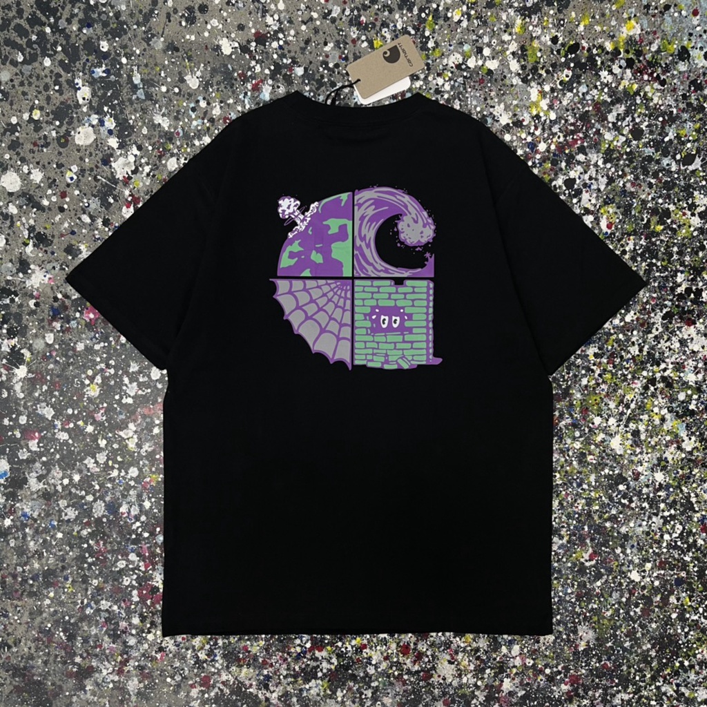 Carhartt Áo Thun Ngắn Tay Dáng Rộng In Họa Tiết Graffiti Phối Màu Cá Tính Cho Cặp Đôi