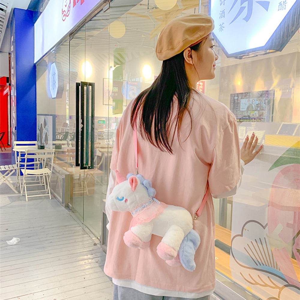 Túi Đeo Chéo Hình Kỳ Lân Nhồi Bông Mềm Mại Dễ Thương Cho Bé Gái