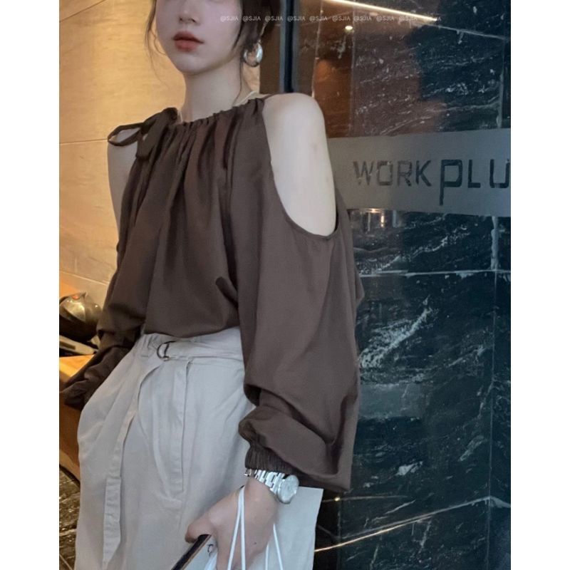 Áo Sơ Mi Trễ Vai Phối Dây Thắt Thời Trang Mùa Hè Dành Cho Nữ