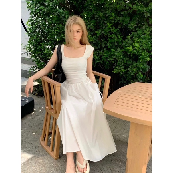 Đầm dự tiệc voan tơ sát nách phom xoè dài