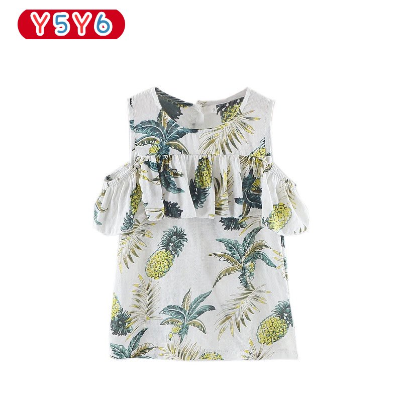 Y5Y6 Đầm Trễ Vai In Họa Tiết Quả Dứa Phong Cách Hawaii Thời Trang Mùa Hè Xinh Xắn Cho Bé Gái 1-5 Tuổi