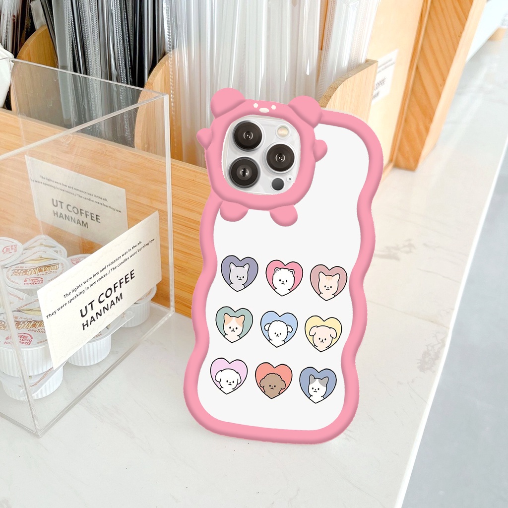 Ốp lưng iphone nhiều mèo tim cực dễ thương viền gấu sóng Apple iphone Case 7 8 plus 12 Pro max 11 Pro X XS MAX XR 13 14