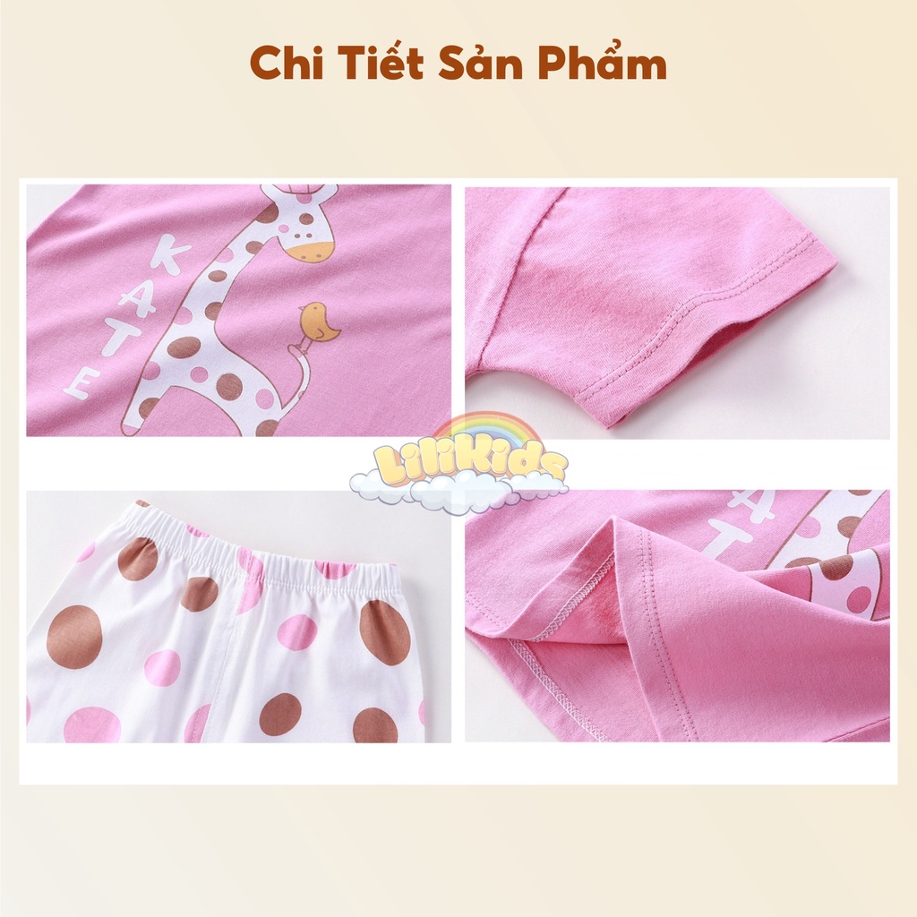Bộ quần áo bé gái LiLiKids chất cotton thoáng mát, thấm hút mồ hôi cực tốt hình họa tiết dễ thương cho bé từ 7-19Kg
