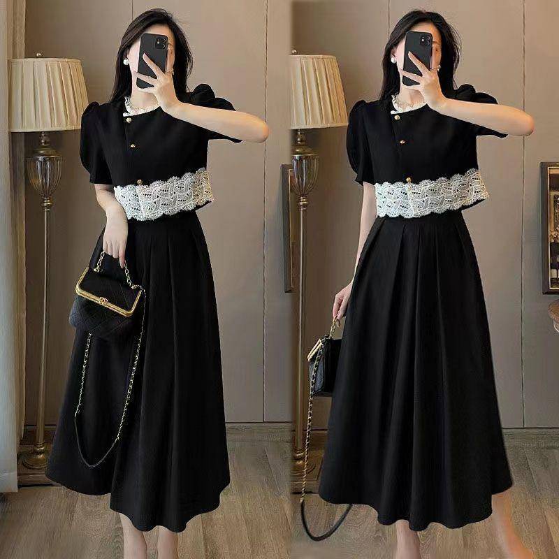 Set Áo Tay Phồng + Chân Váy Đen Thanh Lịch Hợp Thời Trang