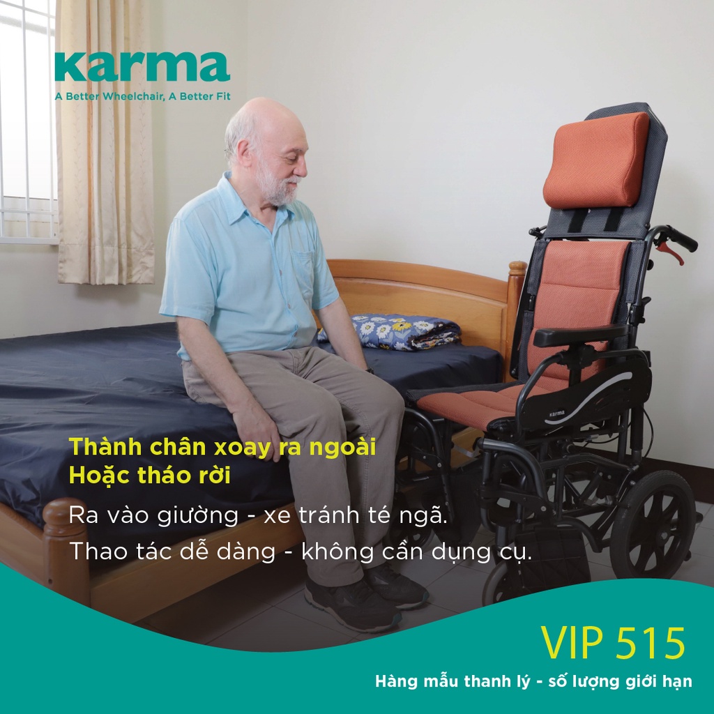 [Chính Hãng KARMA] Xe Lăn VIP 515 Hỗ Trợ Giảm Áp Tối Ưu Ngồi Thoải Mái Tuyệt Đối