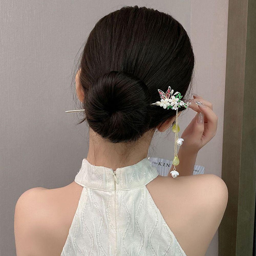 LOMBARD Trâm Cài Tóc Hợp Kim Hình Hoa Phong Cách Trung Quốc Thanh Lịch Cho Nữ