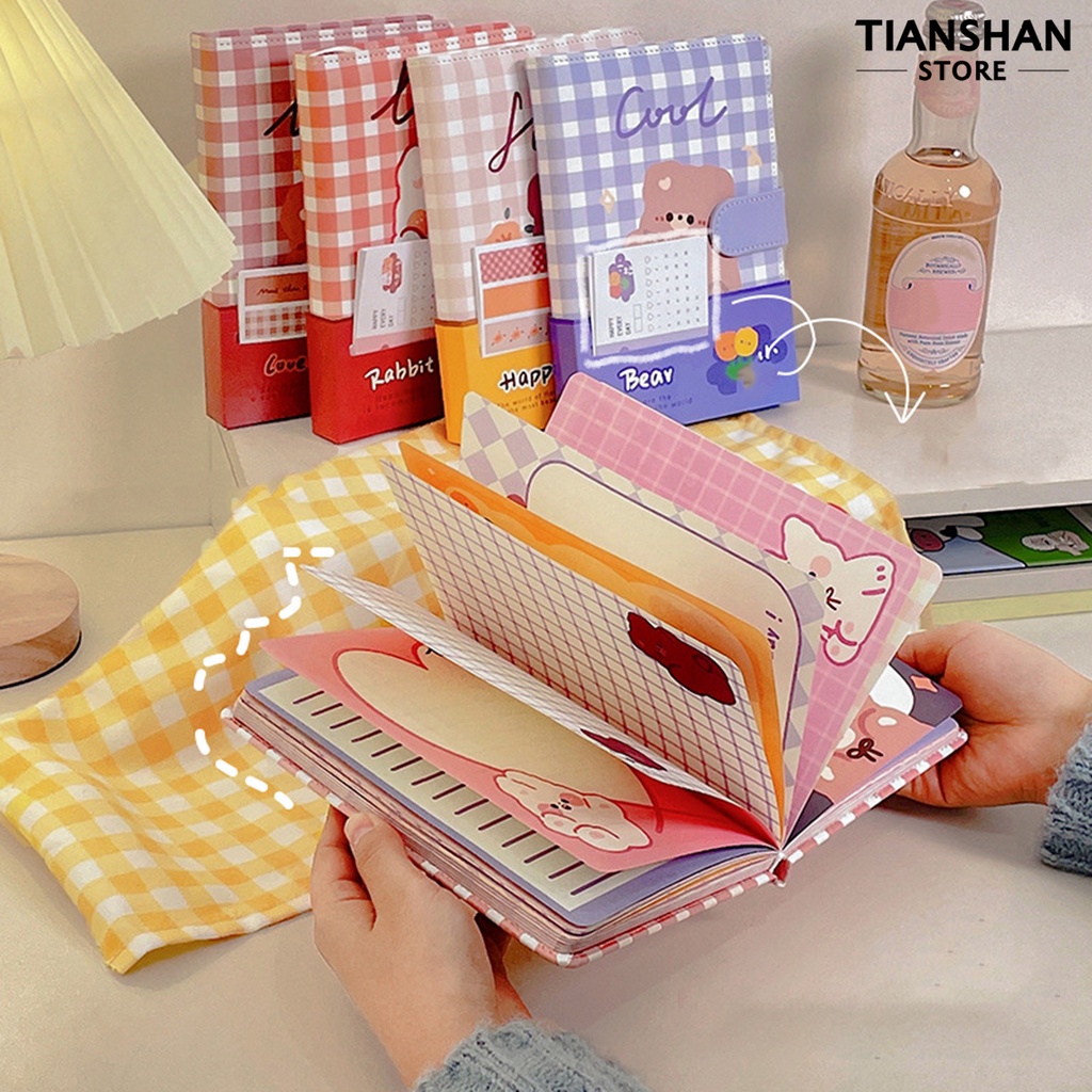 Tianshan Sổ Nhật Ký Sổ Tay Nhật Ký Khóa Bấm Hấp Thụ Mực Mịn Không Có Mực In Hình Gấu Hoạt Hình Dễ Thương Cho Trường Học