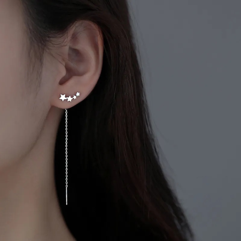 Bông Tai Tua Rua Dáng Dài Hình Ngôi Sao Đính Đá Zircon Thời Trang