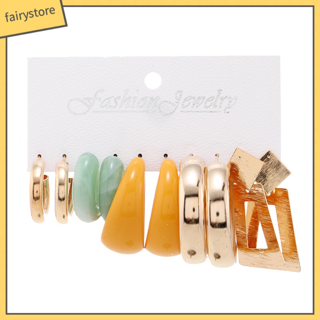 [Fairy1] 5 Đôi Bông Tai Nửa Hình Chữ C Bằng Acrylic Kim Loại Kiểu Dáng Hình Học Tối Giản Thanh Lịch Thời Trang Cho Nữ