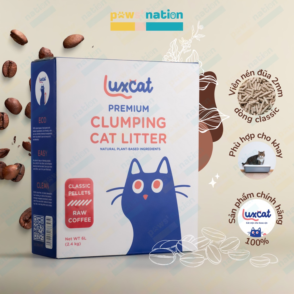 Cát vệ sinh đậu nành Luxcat Classic dạng viên nén đũa 2mm nhiều mùi hương - hộp 6 lít