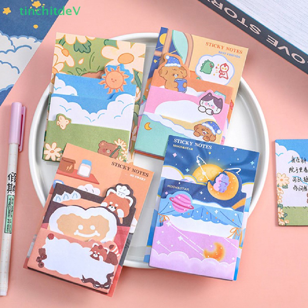 Bộ 90 Tờ Giấy Ghi Chú Tự Dính Hình Thỏ / Gấu Hoạt Hình Dễ Thương