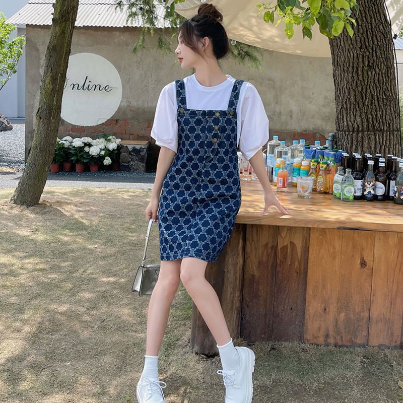 Bộ Áo Khoác Denim / Váy Yếm Dáng Rộng Phong Cách Hàn Quốc Thời Trang Mùa Thu Mới Cho Nữ