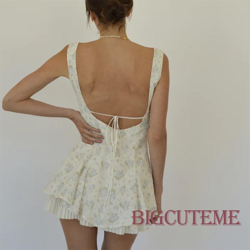 Đầm Ngắn Không Tay Cài Nút Họa Tiết Hoa Thời Trang Mùa Hè Xinh Xắn Cho Nữ