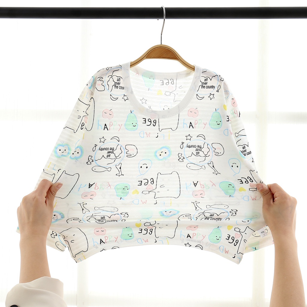 Bộ đồ ngủ YAOEENH tay dài chất cotton nguyên chất thoáng khí trọng lượng nhẹ cho bé trai 90-140cm