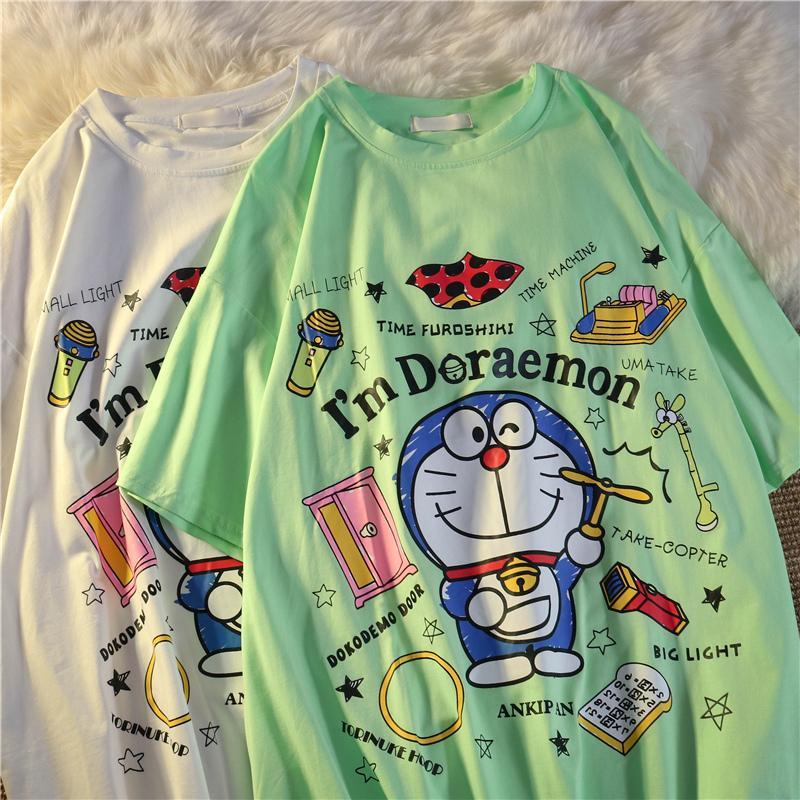 Áo Thun Nữ Cổ Tròn Ngắn Tay In Hình Doraemon