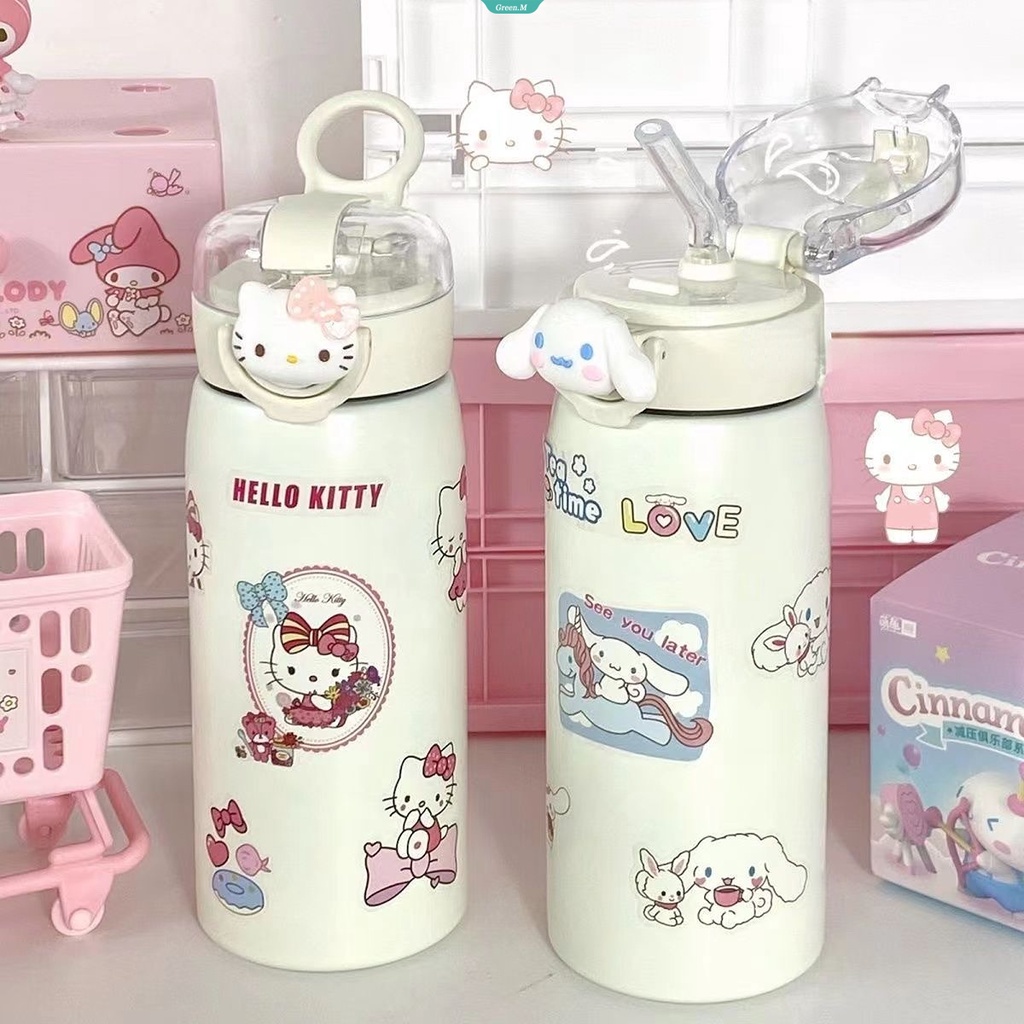 SANRIO Bình Nước Giữ Nhiệt Dung Tích Lớn Hình Cinnamoroll / Hello Kitty Dễ Thương Có Ống Hút Cho Học Sinh