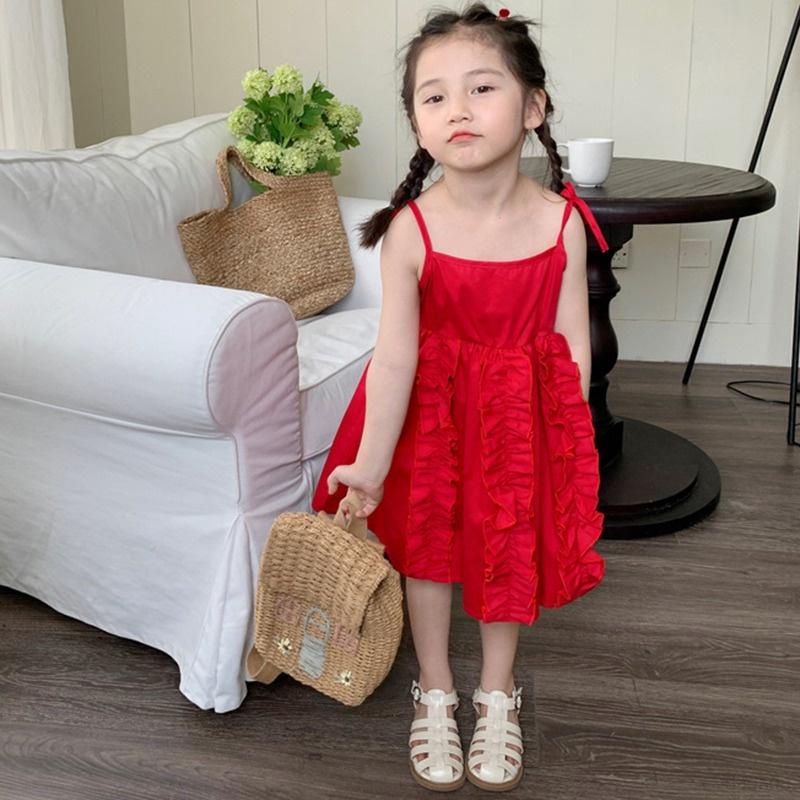Váy 2 Dây Đỏ Chất Liệu Thô Mềm Chạy Bèo Siêu Xinh Cho Bé 9-25kg