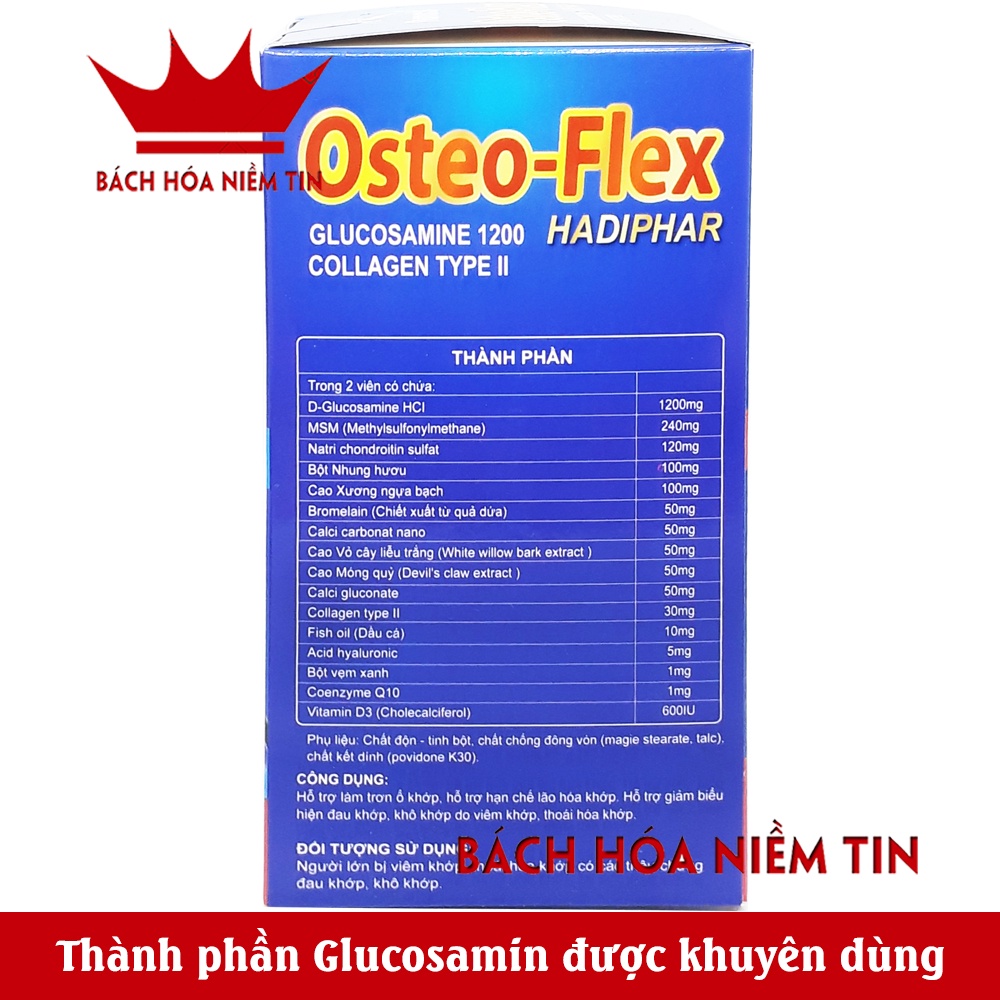 Viên uống giảm đau xương khớp Glucosamin Osteo Flex - hộp 60 viên - kết hợp thảo dược và collagen -  hiệu quả nhanh