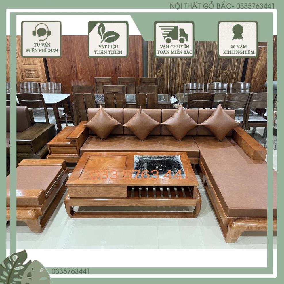 sofa go kiểu dáng góc L chân đùi gà gỗ sồi thịt 100% - ảnh thật kèm video - inbox shop chọn màu