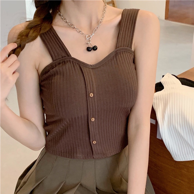 Áo Dệt Kim Hai Dây Màu Trơn Đơn Giản Thời Trang Cho Nữ