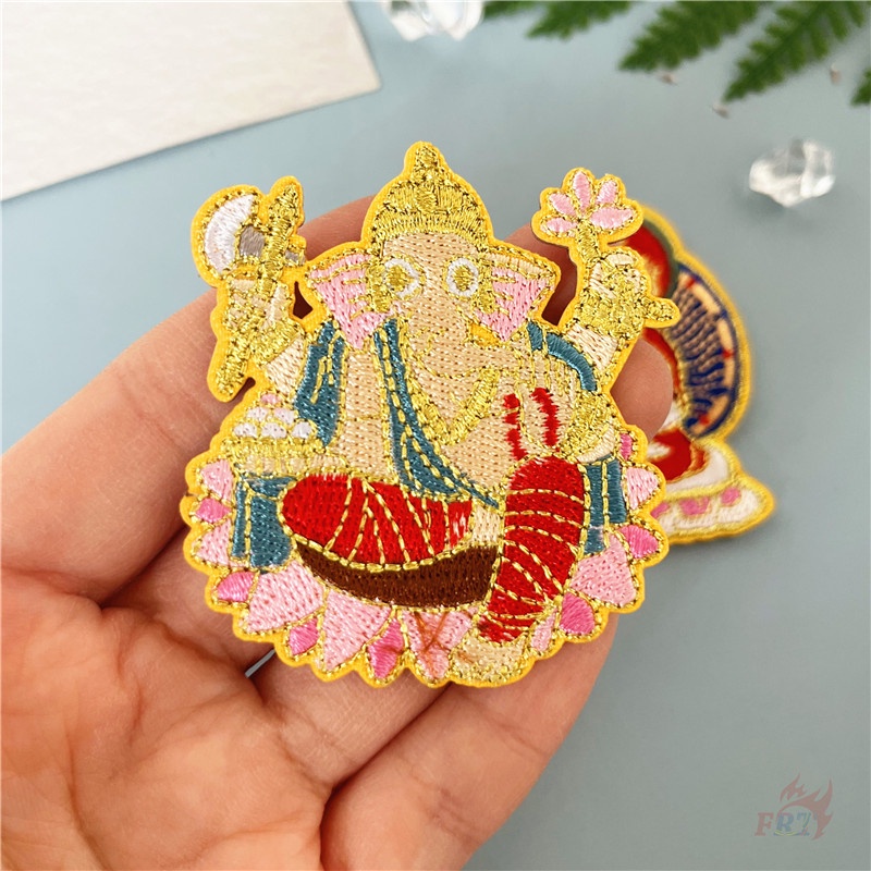 ♥ Miếng Dán Tự Dính Hình Phật Trikalea / Ganesha ♥ 1 Huy Hiệu Thêu Ủi Hình Phật Vàng DIY