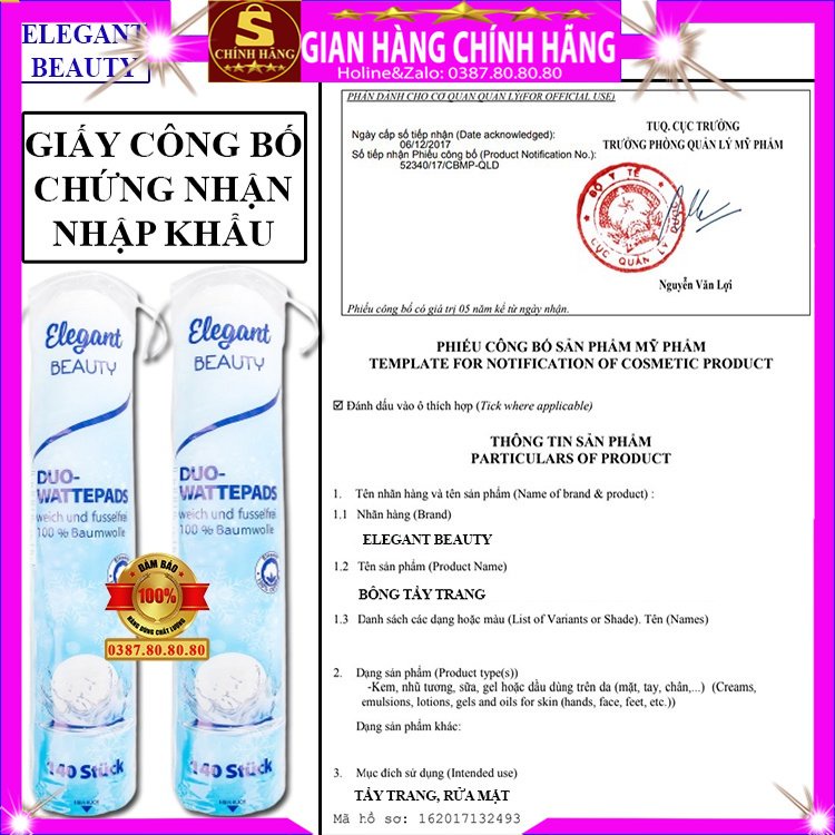 Sét 5 túi bông tẩy trang Elegant 140 miếng tròn chính hãng đức cotton pad 3 lớp không mủn không xù emily miniso nhật hộp