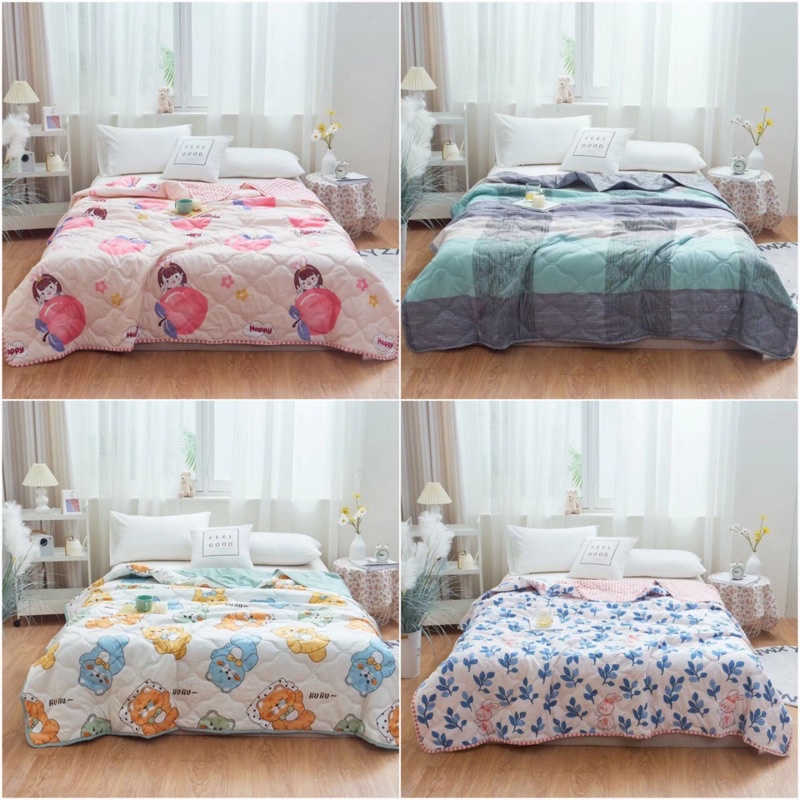 Chăn Hè Thu Vải Đũi Trần Bông Họa Tiết Hàn quốc Thoáng Mát Mềm Mại Nhập Khẩu - Size 2m x 2m3