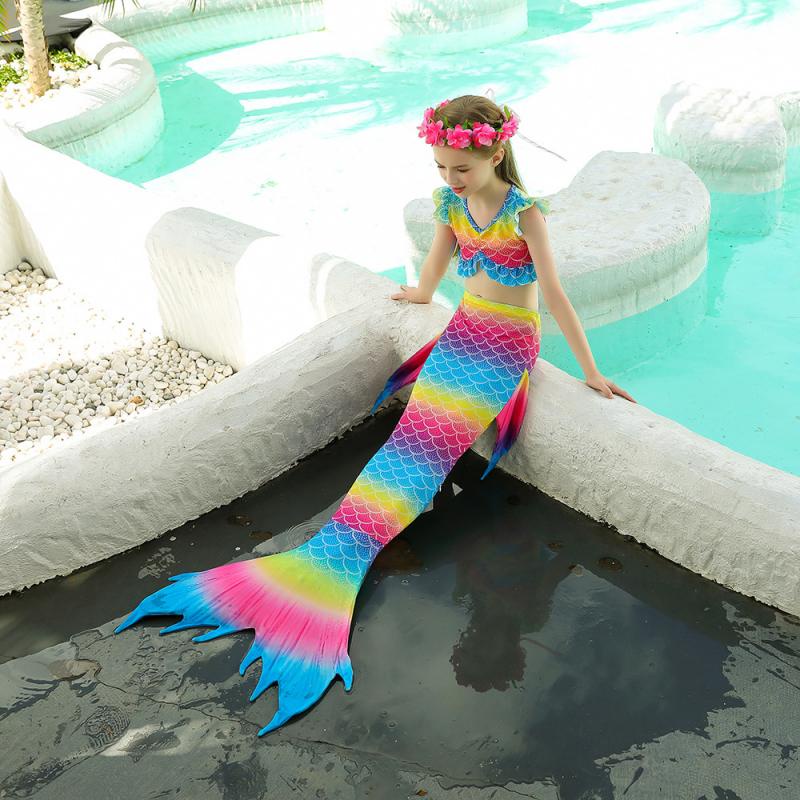 Bộ Bikini Nàng Tiên Cá Ariel 3 Món Với Vỏ Sò Đuôi Nàng Tiên Cá Xinh Xắn Cho Bé Gái Đi Biển 9 Màu