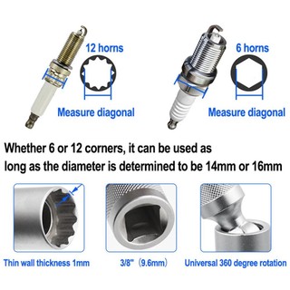 Cờ lê bugi 12 góc Đa năng Khớp tường mỏng linh hoạt 3 / 8 Bugi tay áo