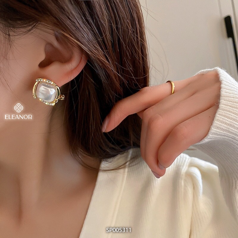 Bông tai nữ Eleanor Accessories hình vuông đính đá ngọc trai nhân tạo phụ kiện trang sức 5311