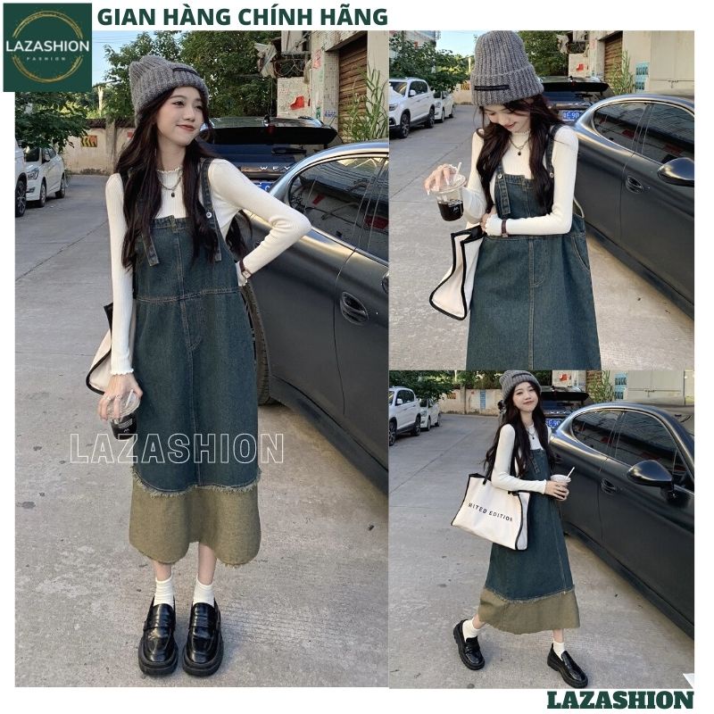 Váy Yếm Jean Dáng Dài Phối 2 Màu Tiểu Thư Mẫu Mới Xuân Hè, Quần Váy Denim Rách Gấu Phong Cách Đường Phố freestyle - LAZA