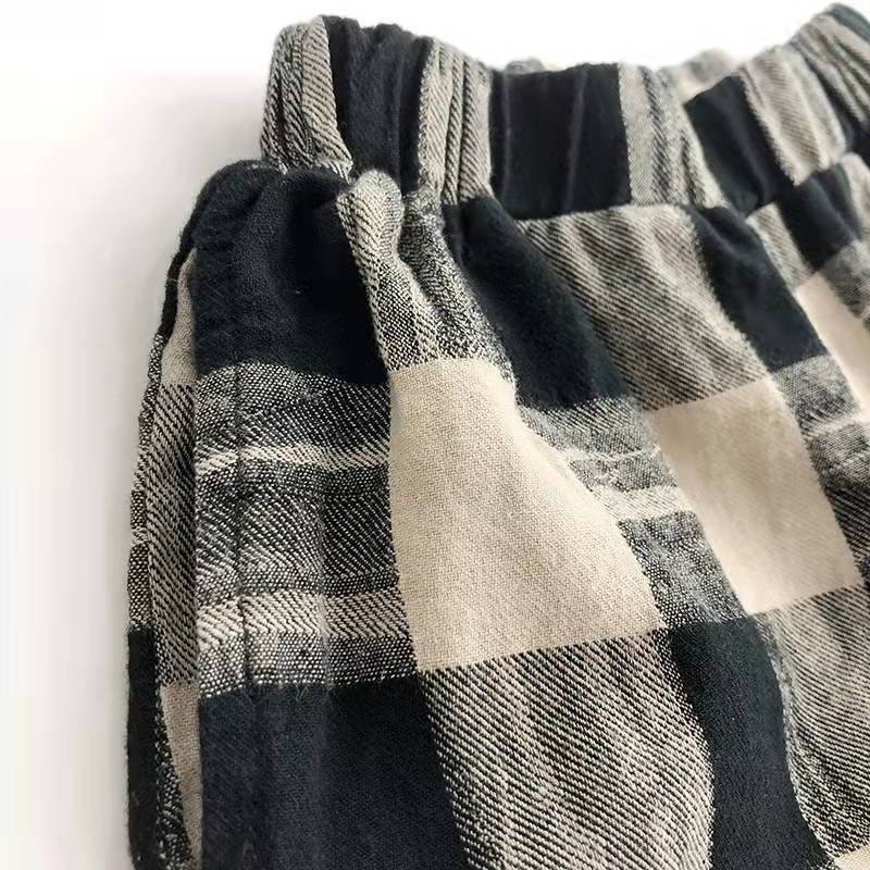 Quần Dài Cotton Lanh Mềm Mại Họa Tiết Sọc Caro Phong Cách Retro Cho Bé Trai