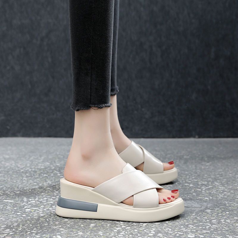 Dép Da Cao Gót Đế Xuồng Mềm Thời Trang Mùa Hè 2022 Cho Nữ