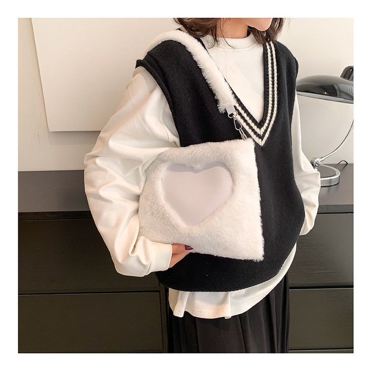 Túi Đeo JASMIN NOIR Chéo Vai In Hình Trái Tim Lông Xù Thời Trang Dành Cho Nữ