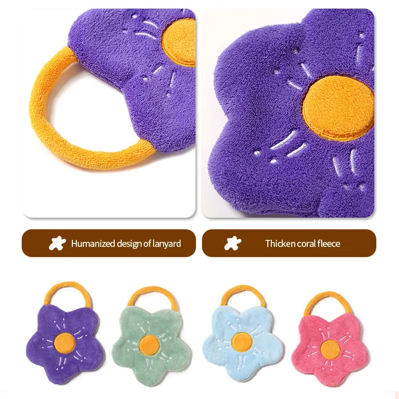 Khăn Lau Chén Dĩa Bằng Vải Nhung San Hô Dày Dặn Mềm Mại Thấm Hút Nước Khô Nhanh Hình Bông Hoa Có Thể Treo Bồn Rửa