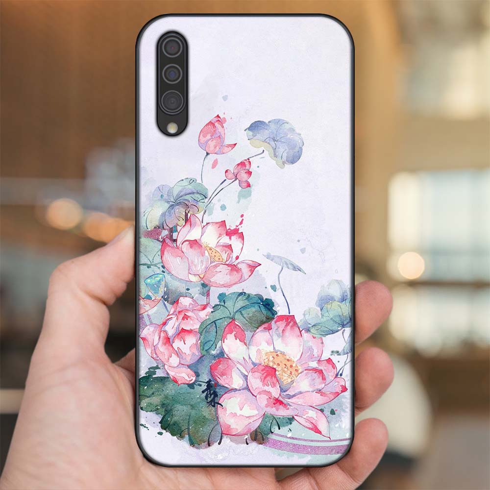 Ốp lưng Samsung A30S, A50, A50S, A70, A70S viền đen in hình Hoa Sen Hoa Đẹp