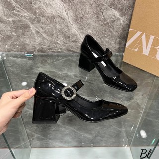 Giày nữ thời trang sandal hoa đá zaza da bóng đế vuông 5 phân